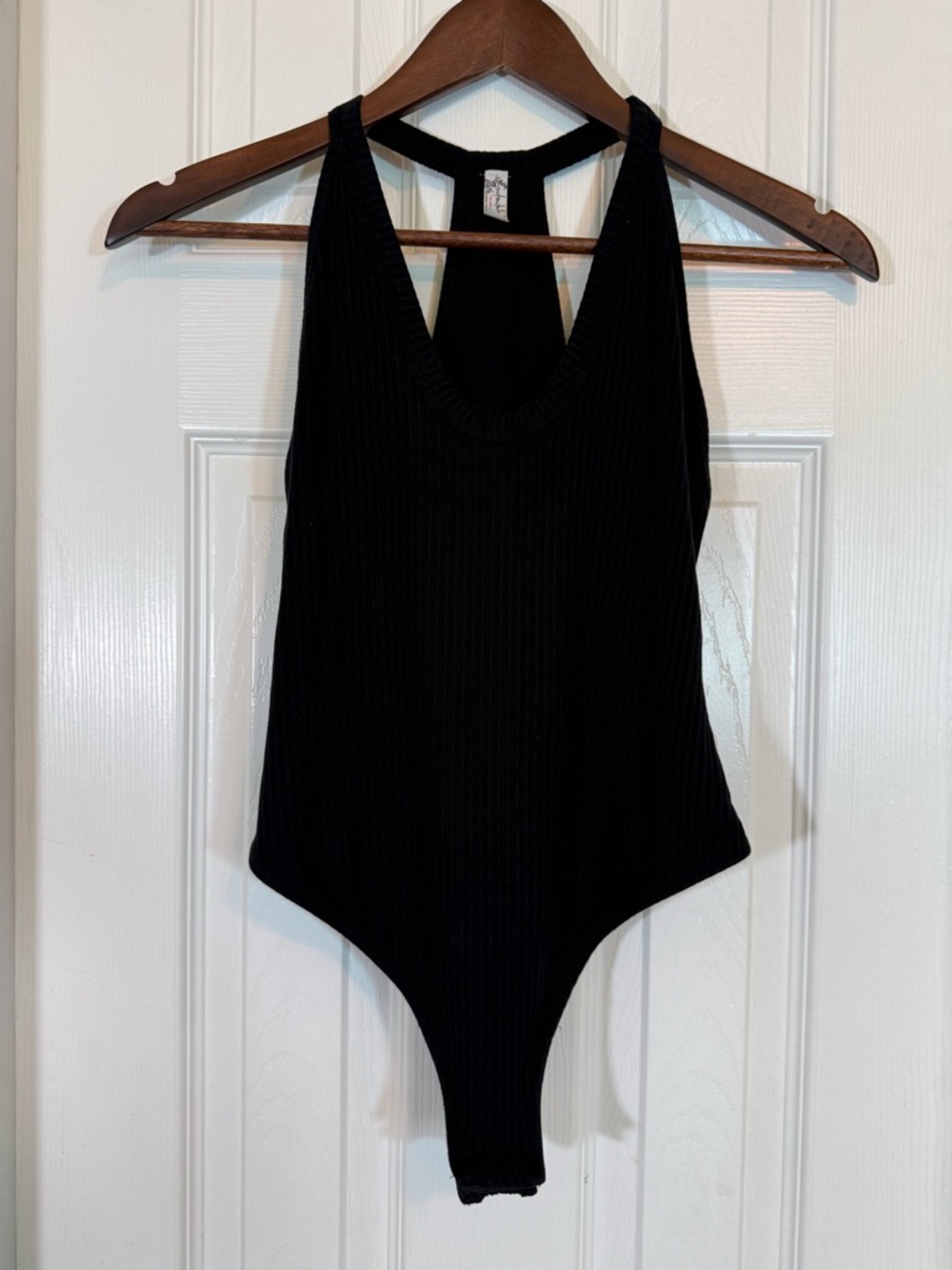 Free People Black Ribbed V-Neck Bodysuit Size S